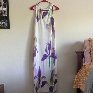 SHEIN White Maxi Dress with Purple & Green Floral Print